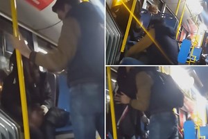 Touching footage shows barefoot homeless woman given new trainers on bus by man