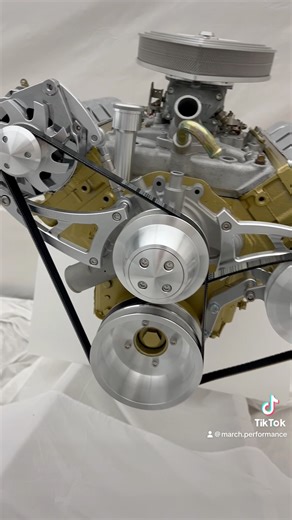Ultra Serpentine Conversion kit of Oldsmobile 350 and 455 Big Block engines machined from 6061-T6 billet aluminum and powder coated for a spectactular looking finish and extra strength #engineswap #engines | March Performance
