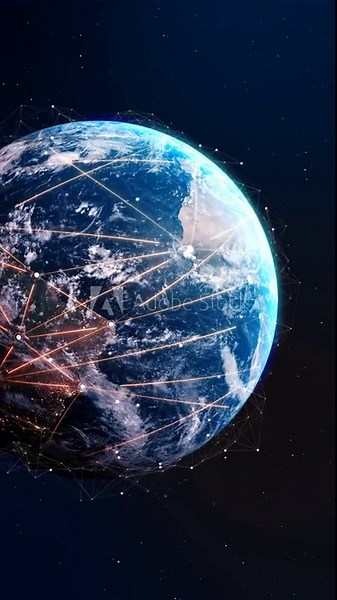 Tech earth globalization 3d animation. Global Business dots on rotating planet. globe HUD, maps Futuristic, technology, data, interface, digital, innovation, HUD, displaying continent maps data tables