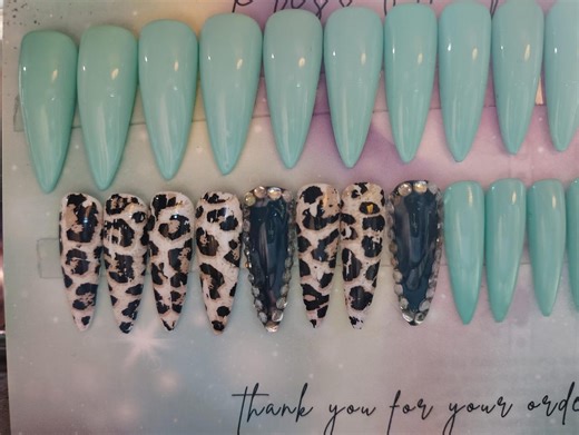 Teal Animal Print Press on Stilettos - Etsy