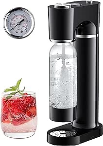 Sparkling Water Machine with Customized Carbonation, Cordless Soda Water with Pressure Gauge, Quick Fizz, 1L Sustainable Bottle, Compatible 60L CO2 Exchange Cylinder(NOT Included) Kitchen Office Bar