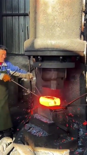 Hot Metal Shaping#HydraulicHammer #MetalForging #FactoryProcess