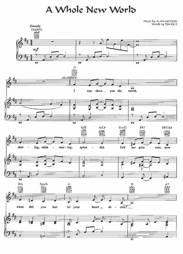 A WHOLE NEW WORLD Aladdin Piano Sheet music | Easy Sheet Music