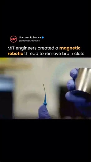 AI & Robotics on Instagram: "MIT engineers have developed a soft, magnetic robotic thread designed to navigate the brain’s narrow blood vessels and assist in removing clots that cause strokes. The device is a thin, flexible filament embedded with magnetic particles, allowing doctors to steer it remotely using external magnetic fields rather than pushing rigid tools through fragile vessels. 📡 Follow @uncover.robotics for more behind-the-scenes technology from the real robot revolution. So