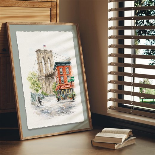 DUMBO Brooklyn Bridge Wall Art Framed Watercolor Print Brooklyn Decor - Etsy