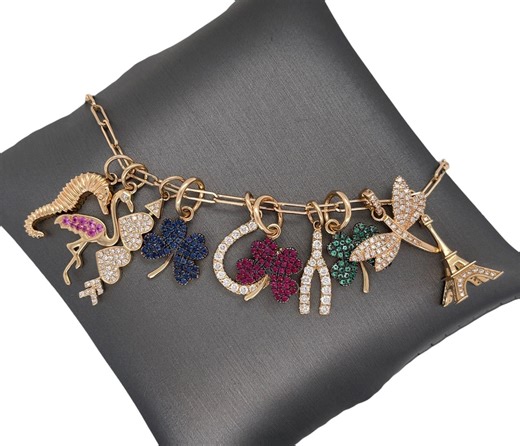 14K Solid Italian Yellow Gold Mini Ruby, Pink Sapphire, Emerald Charm - Etsy