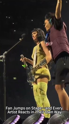Fan Jumps on Stage… and Every Artist Reacts in Their Own Way#ConcertMoments #FanOnStage #respect