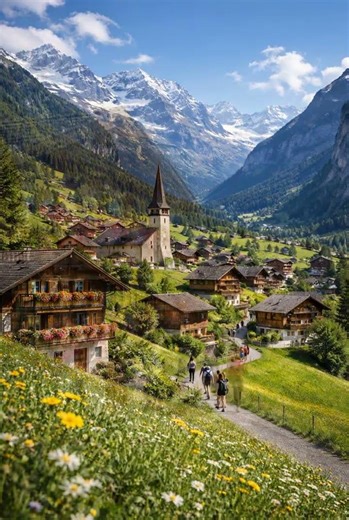 Walking Through a Beautiful Swiss Village 🇨🇭 | Summer in the Swiss Alps #swiss #nature #switzerland