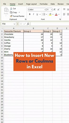 Insert New Rows and Columns in Excel with Shortcuts