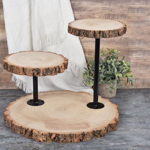 14" Tall | 3 Tier Rustic Wood Slice Cupcake Stand, Natural Wooden Cake Stand Dessert Display With Metal Poles - Etsy