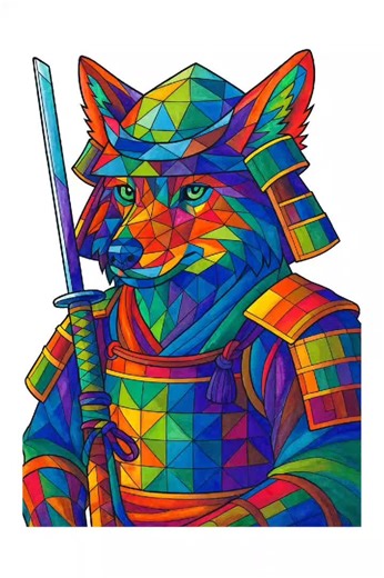 #polygon #Samurai #wolf #katana #coloringbooks