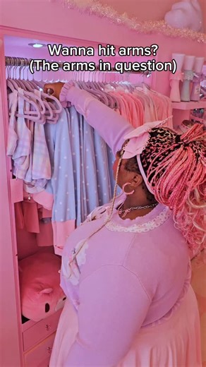 My Violet on Instagram: "U, me, hitting arms? Clothing by @shopmyviolet Model is @milkywayheart Accessibility: Text on the screen reads: "Wanna hit arms? (The arms in question)" As we watch the model browse through clothing on a rack, using her arm to move the items. #myviolet #fashion #sizeinclusive #fairykei"