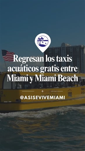 Así Se Vive Miami - Alejo Celedón on Instagram: "🛥️ Water Taxi GRATIS entre Miami y Miami Beach La ciudad de Miami Beach relanzó el servicio permanente de water taxi sin costo, una opción perfecta para movernos sin tráfico y disfrutar del mar 🌊✨ 📍 Puntos de salida y llegada 📌 Maurice Gibb Memorial Park, Sunset Harbour 18th St & Purdy Avenue, Miami Beach 📌 Venetian Marina & Yacht Club, Miami 1635 N Bayshore Dr, Miami ⏰ Horario 🕖 Lunes a viernes ⏳ 7:00 a. m. – 4:30 p. m. (cada 60 min) ⏳ 4:3