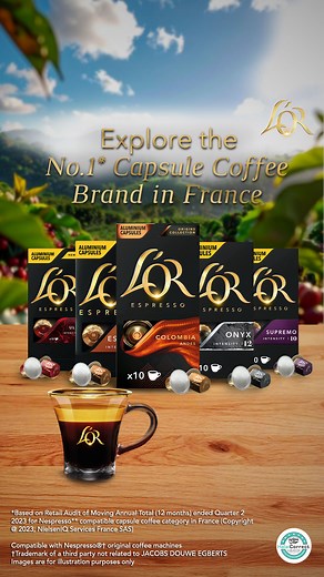 Dive into a sensorial journey with L’OR, the No.1* Capsule Coffee Brand in France! ⭐ Enjoy a wide selection of bold & aromatic flavours that make every brew a unique indulgence. ☕​ Get yours now!​ Lazada: https://www.lazada.com.my/shop/jde-world-of-coffee/ Shopee: https://shopee.com.my/jdeworldofcoffee.my #LORCoffeeMY #LifeAwakensWithEverySip #MadeWithLOR​ *Based on Retail Audit of Moving Annual Total (12 months) ended Quarter 2 2023 for Nespresso** compatible capsule coffee category in France (
