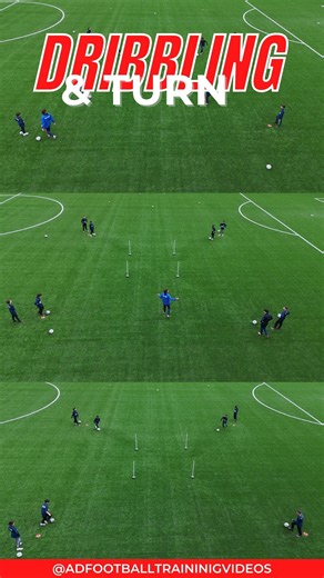 ADFootballTrainingVideos on Instagram: "Dribbling, Turns & Ball Mastery Training This drill is designed to develop your dribbling control, turning techniques, and overall ball mastery. It helps improve coordination, balance, and close control—essential skills for maintaining possession and fluid movement. ⚽💥 💡 There are 4 variations of this drill, each focusing on different movements and ball control patterns to challenge your technique in game-like conditions. For more training ideas and vari