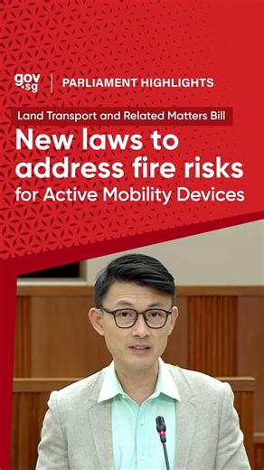 Speaking in Parliament on 3 February 2026, Minister of State for Transport Baey Yam Keng announced new legislation to mitigate fire safety risks arising from Active Mobility Devices (AMDs). From 1 June 2026, the new laws will make it an offence to keep unsafe devices that do not comply with prescribed safety standards even when they are not used. Offenders face penalties such as fines up to $2,000 and/or imprisonment up to 3 months or both, with higher penalties for non-individuals and repeat of