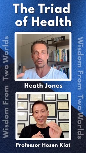 Dr Hosen Kiat on Instagram: "The Health Triangle: Exercise, Nutrition, Mental Health (ft. Heath Jones) | Wisdom from Two Worlds This is Episode 5 of the Wisdom from Two Worlds interview series - Part 1. In this episode, we’re joined by Heath Jones @heathjones1.618, an Australian health and fitness expert focused on helping people over 50 stay strong, independent, and engaged with life. After chronic back pain and three spinal surgeries, Heath still trains daily, surfs, boxes, and hikes solo - li