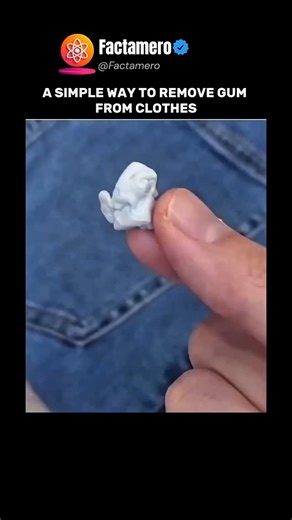 Factamero_ on Instagram: "When gum sticks to fabric, it feels almost impossible to remove. But cold temperatures completely change how it behaves. Once cooled, gum hardens and loses its stickiness. Instead of stretching, it breaks away from the fibers. This trick works especially well on denim and thick fabrics. Sometimes the easiest solutions are the smartest ones. More fascinating facts — @factomero_ Video author unknown. If you are the author or rights holder, please contact us for credit or