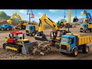 LEGO Excavator, Bulldozer, and Dump Truck Working Together to Clear Path | LEGO Construction