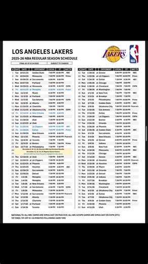 Lakers 2025-26 Official Schedule Released
