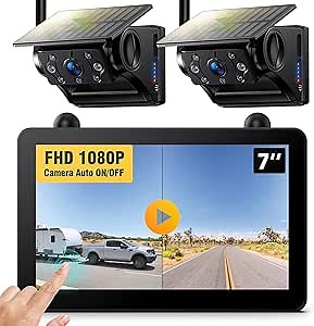 Magnetic Solar Wireless RV Backup Camera, 1080P 7" Touchscreen IPS Monitor & 2 Auto On Off Rear View Cameras, 1 Min Setup Night Vision Recording Guidelines, Back up Camera for Trailer Truck M7 2
