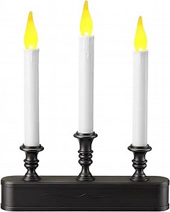 Thanksgiving Decorations 3-Light Antique Bronze Window Candelabra 11.5" Tall Battery Operated with Timer Flameless LED Window Candle Elegant Flickering Warm Light Christmas Decor