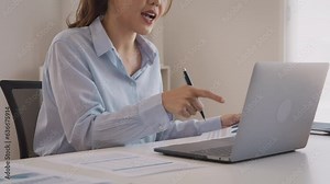 Bad Gen Z boss video call work argue point face stress yelling anger hate speech. Asia people woman fight on laptop videocall upset mad bossy. Online job issue mental health illness burnout at office.