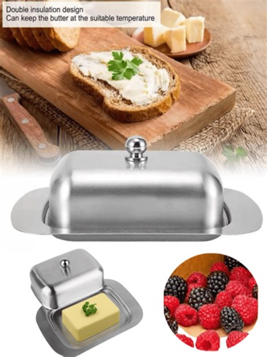 1pc Stainless Steel Butter Dish, Cheese Storage Box, European-Style Cutlery Box, Butter & Cheese Tray, Bread Box, Cake Tray, Korean Cake Box, Suitable For Family Gatherings, Friend Parties, Outdoor Dining, Mother's Day, Back To School, Halloween, Thanksgiving, Christmas And Kitchen Utensils, Butter Dish With Lid. | SHEIN