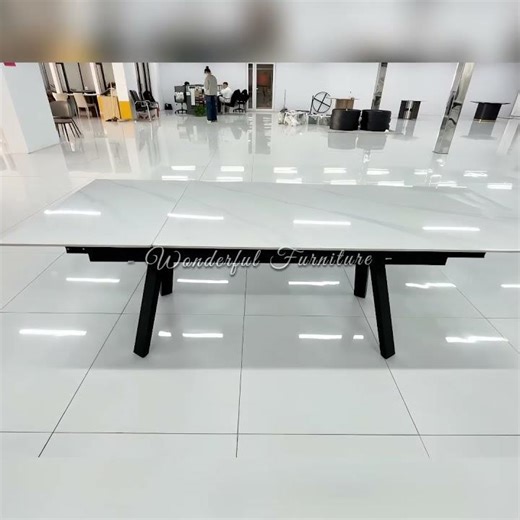 Italian Style High End Extendable Dining Table with Sintered Stone Top and Carbon Steel Structure