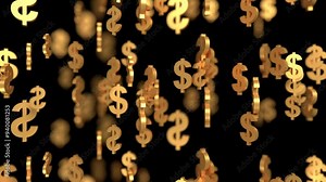 money falling golden dollar signs 3d animation loop. Can be used to represent profit and sales, economy investments or wealth jackpot fortune