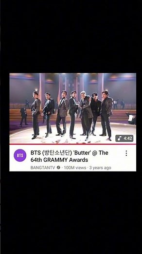 BTS - Butter Grammy Awards performance have surpassed 100 millions views on YouTube. ‪@BTS‬