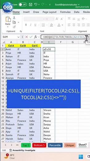Unique List Across Multiple Columns in Excel | Smart Formula