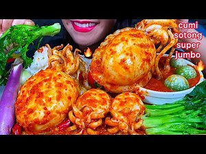 MAKAN CUMI SOTONG RAKSASA PEDAS *SPICY GIANT CUTTLEFISH ASMR MASSIVE Eating Sounds