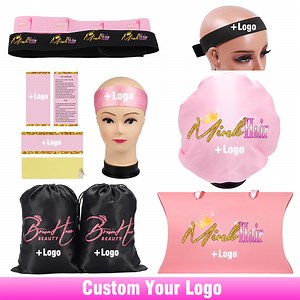 Custom Hair Bundle Wrap Labels Sticker Tags Satin Bags Bonnets Headbands
