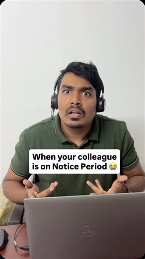 Varun Mohan on Instagram: "It hurts when your colleague is on notice period! 😪😭🤣 [notice period, colleague, resignation, last day, job switch, job opening, AI tool, software developer memes, coder memes, office memes, corporate memes, work memes] #Cookdai, #FinanceRecruiting, #InvestmentBanking #interviewready #corporatememes"