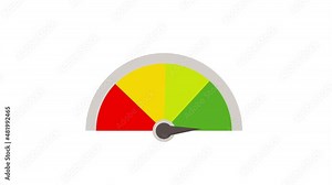 scale from low to high, green, red, yellow and light green vector gauge. risk, pain, feedback barometer sign, performance symbol. mood score. Video animation in 4K