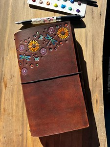 Handmade Leather Traveler's Notebook – Tooled Dragonfly, Flowers, Standard Size - Etsy