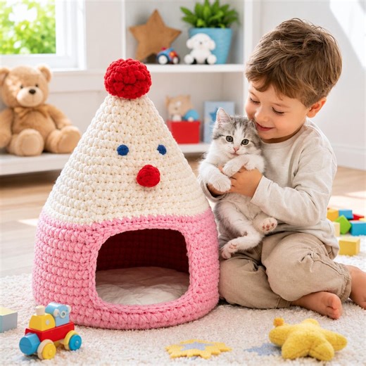 Crochet Cat Bed Pattern PDF, Cute Cat House Crochet Tutorial, Cozy Pet Cave Bed, Handmade Kitten Cocoon, Cat Cave Crochet Pattern - Etsy