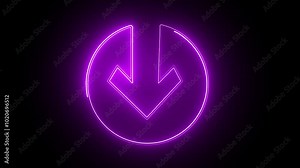 glowing neon purple color down direction arrow sign animation icon signal moving upload animated sign symbol on black background
