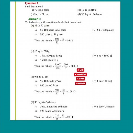 chapter 7 comparing Quantities {class 7 exercise 7.1 } Q 1 part a,b,c,d