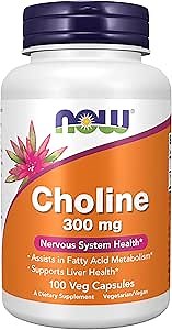 Now Supplements Choline 300 mg, 100 Veg Capsules - Supports Nervous System and Liver Health*, Vegan