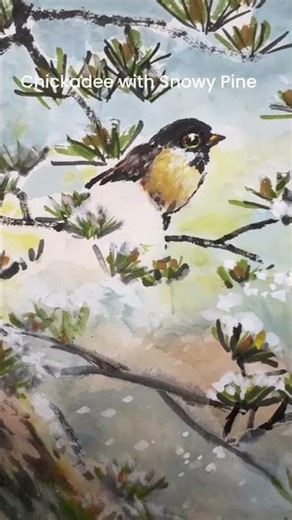 Painting Chickadee with Snow #eileenfongart #paintingsnow. #chinesebrushpainting