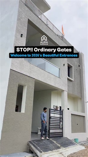 Aura Nirman on Instagram: "STOP Using Ordinary Gates. 🚫 Welcome to 2026’s Beautiful Entrances ✨ Gates are no longer just security — they’re the first impression of your home. Minimal. Bold. Architectural. If your gate looks outdated, your elevation already lost. [modern gate design, luxury entrance, architectural elevation, 2026 exterior trends] #ModernGates #LuxuryEntrance"