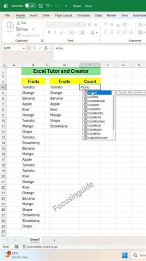 Excel Me Data Count Karna Seekho | COUNTIF Formula Full Tutorial #shortvideo