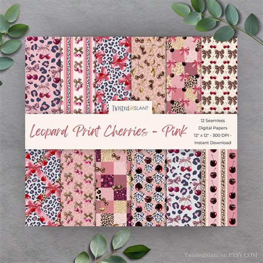 Leopard and Cherries Seamless: Cherry Digital Paper (instant Download) – Leopard Print Background | Pink | LP01 - Etsy