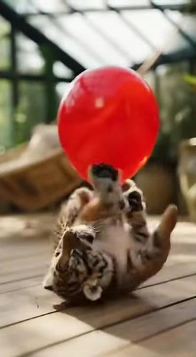 Playful Tiger Chasing a Floating Balloon — Funny Chaos! 🐯🤣🎈