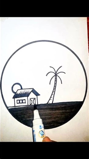 Easy Landscape Drawing for Beginners 🎨 #shorts