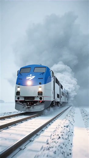 Train in the snow at full speed