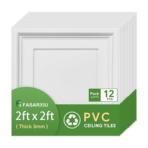 FASARXIU 2ft x 2ft White Icon Relief Ceiling Tiles - Drop Ceiling Tile 24 x 24in – Waterproof, Washable and Fire-Rated - High-Grade PVC to Prevent Breakage-Package of 12 Tiles - Shop