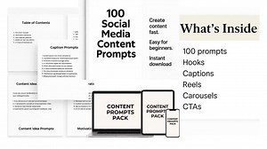 100 Social Media Content Prompts for Beginners, Hooks, Captions, Reels, Carousels, Ctas - Etsy